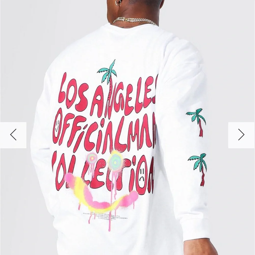 BoohooMAN White Oversized Official Man Long Sleeve Tee, Size XL - Picture 1 of 13